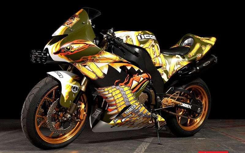 Custom Motorcycle — Green, Dramatic