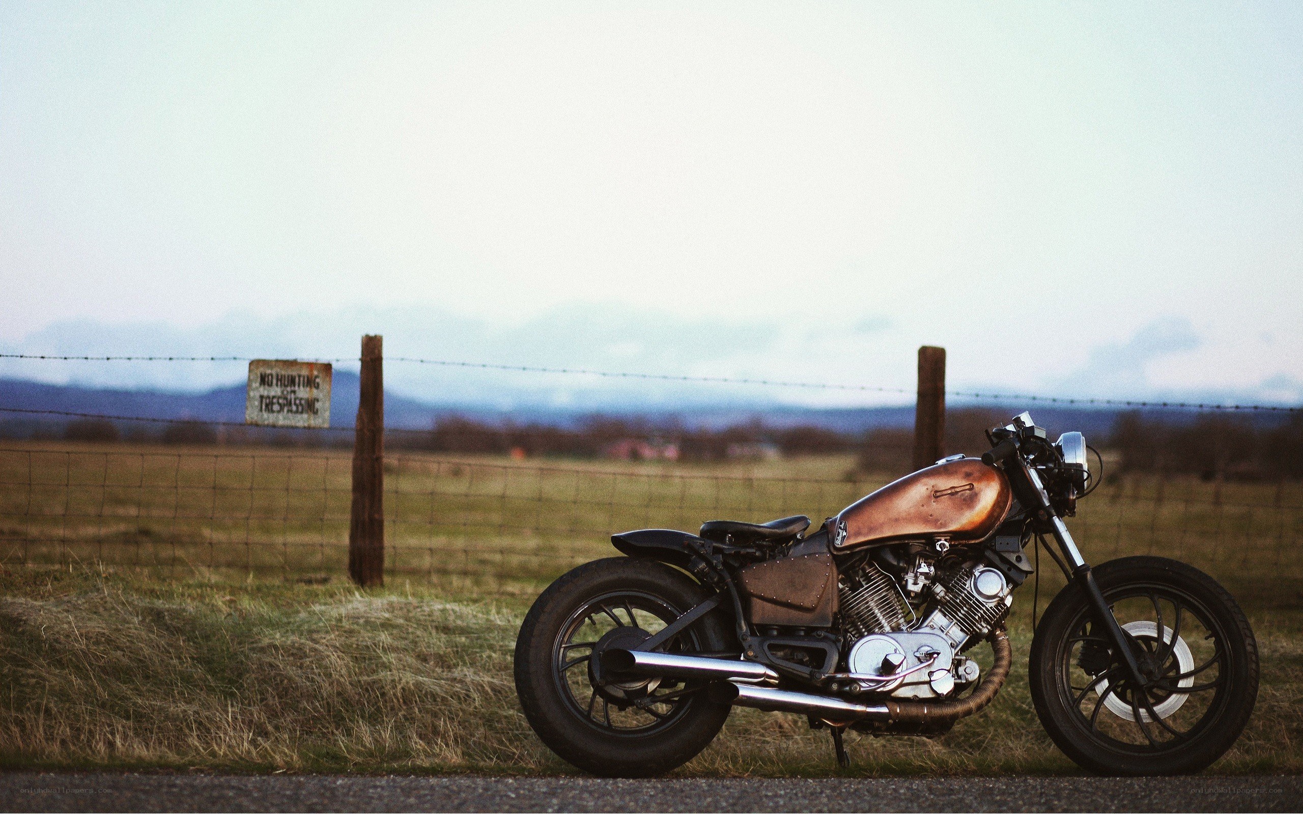 Custom motorcycle in a field