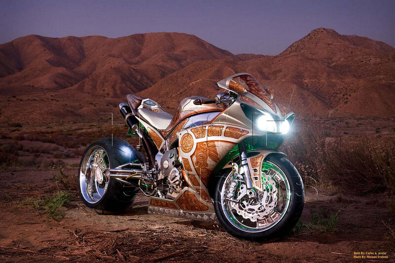 custom motorcycle in desert