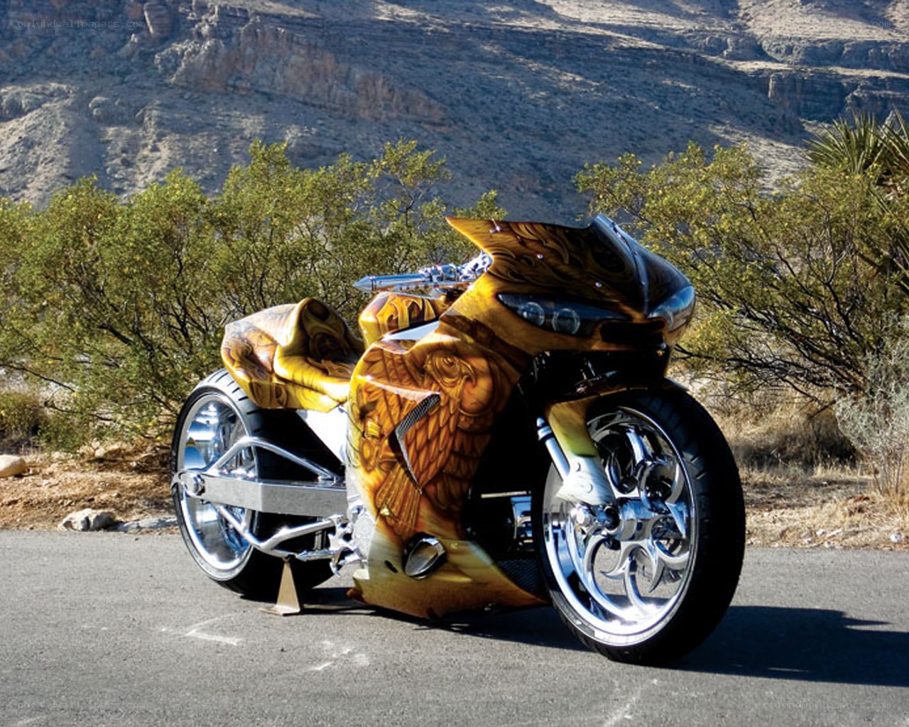 custom motorcycle in desert