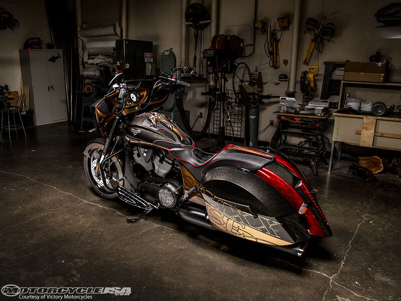 Custom Motorcycle in Garage — Black, Dramatic