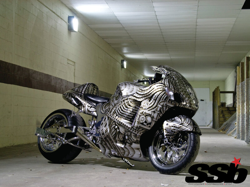 Custom Motorcycle in Garage — Black