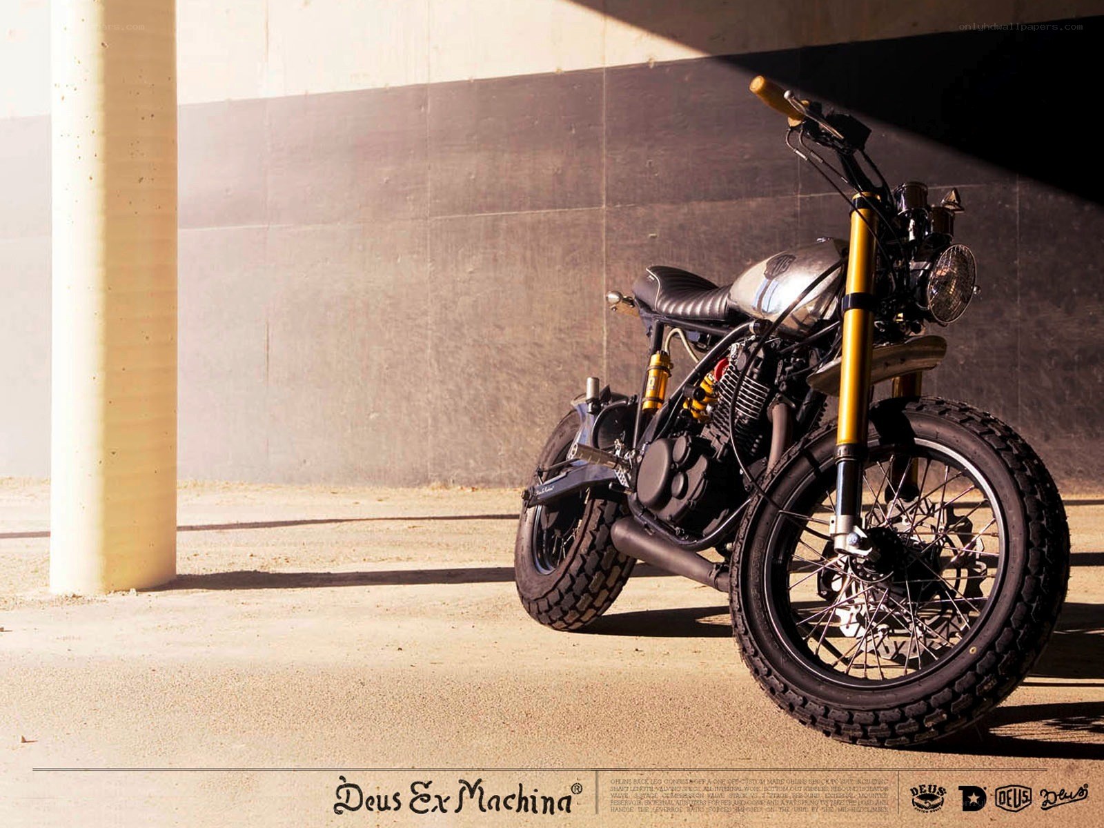 Custom motorcycle in urban setting