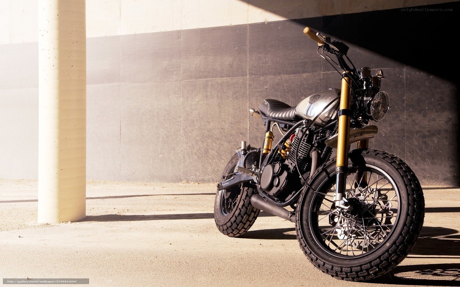 Custom motorcycle in urban setting