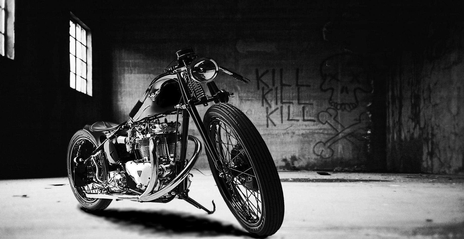 Custom motorcycle in warehouse