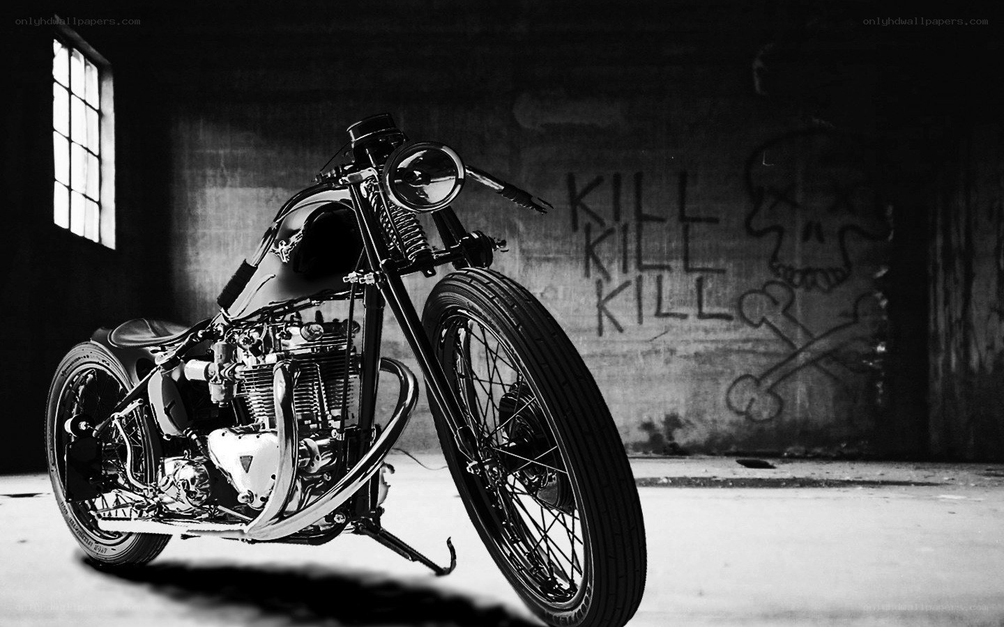 Custom motorcycle in warehouse