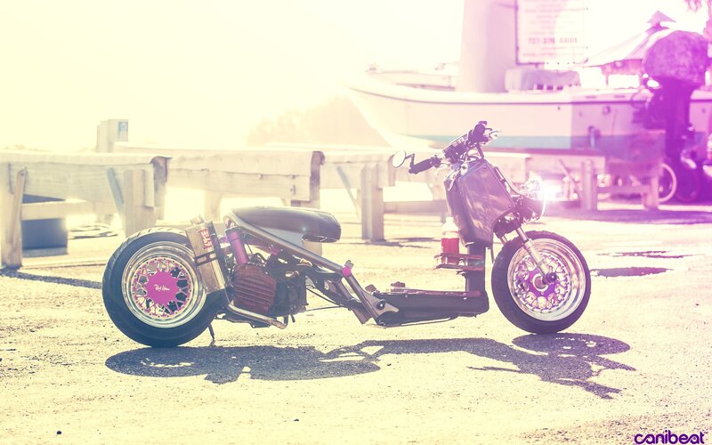 Custom motorcycle on a dock