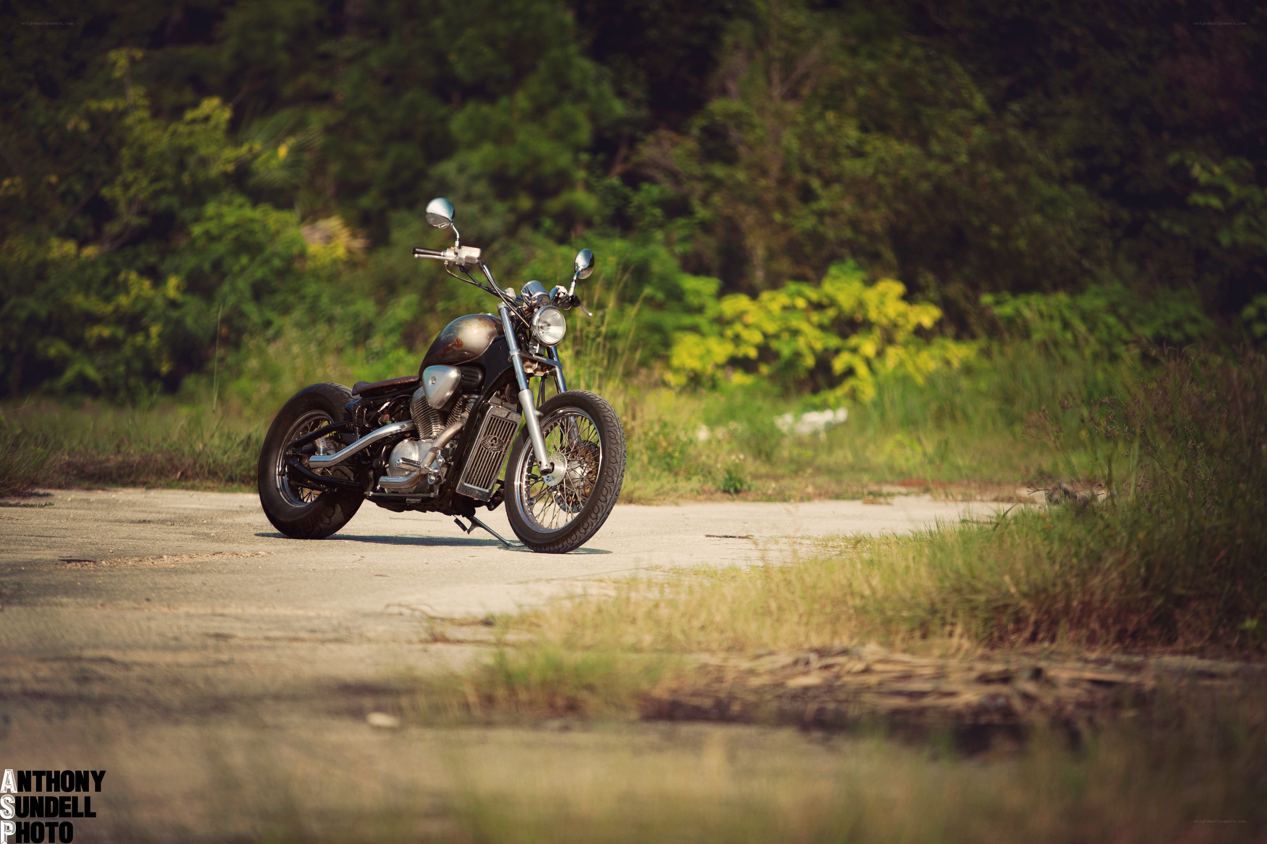 Custom motorcycle on a rural road