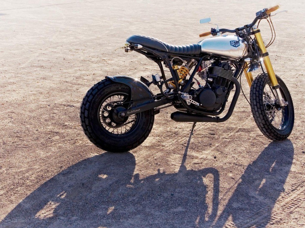 custom motorcycle on dirt