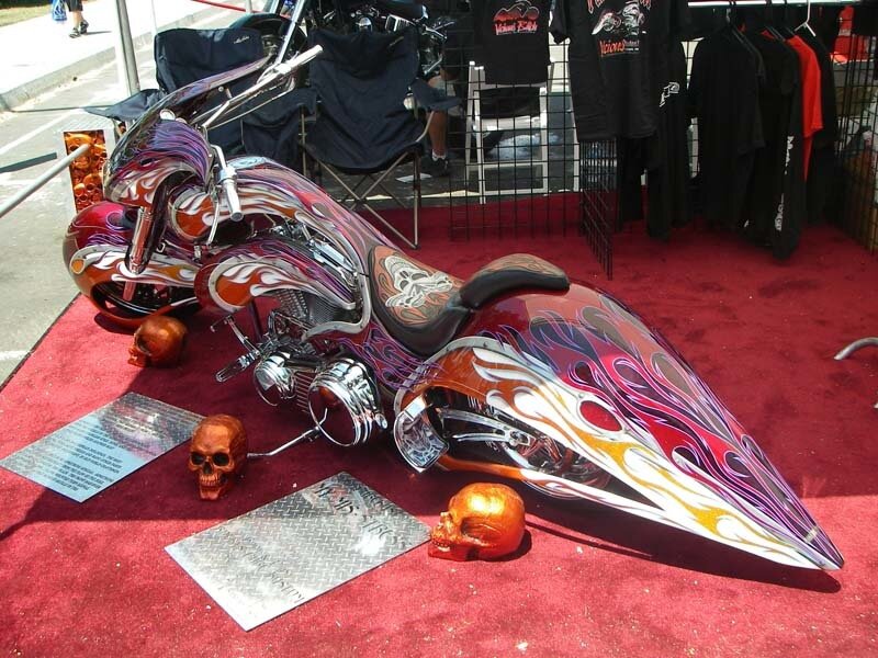 Custom motorcycle on display