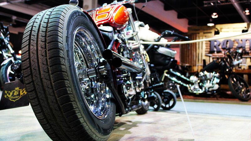 Custom motorcycle on display