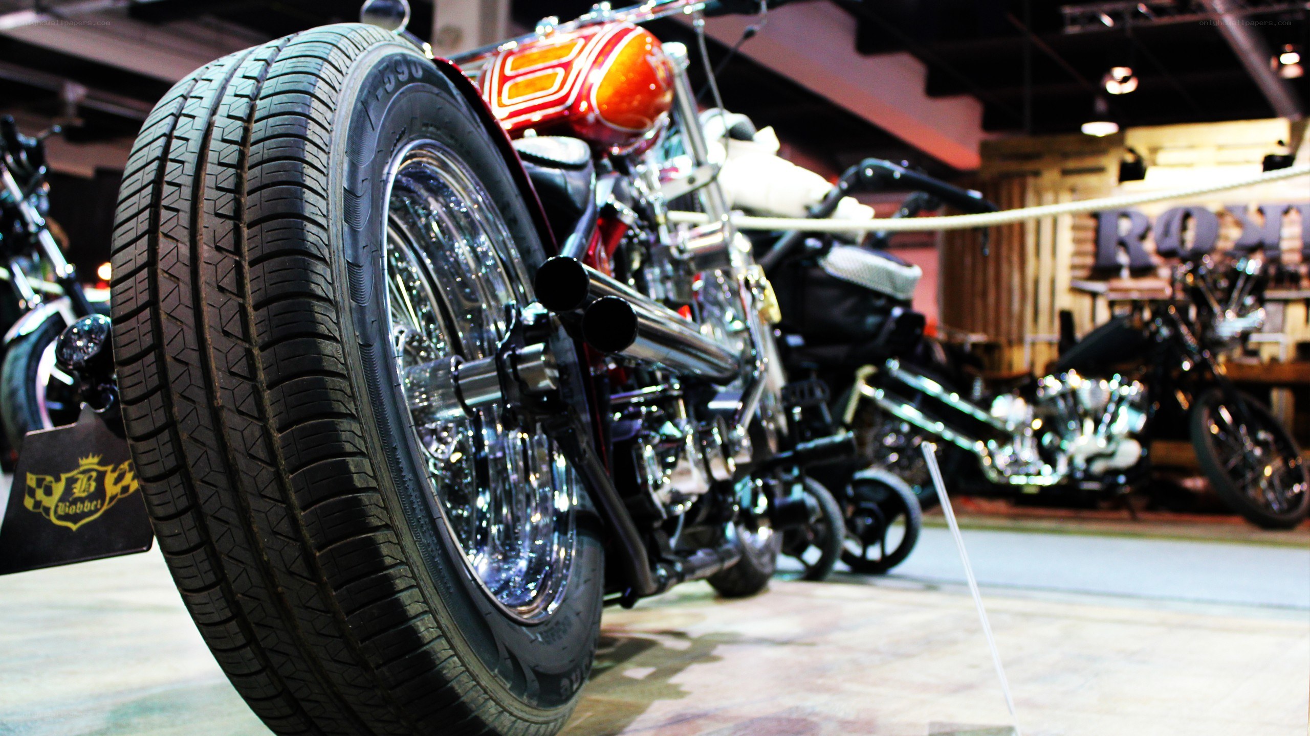 Custom motorcycle on display