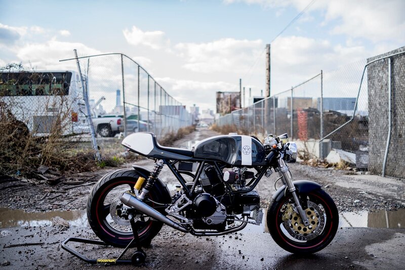 Custom Motorcycle on Stand — Black, Urban