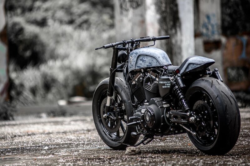 Custom Motorcycle on Street — Black
