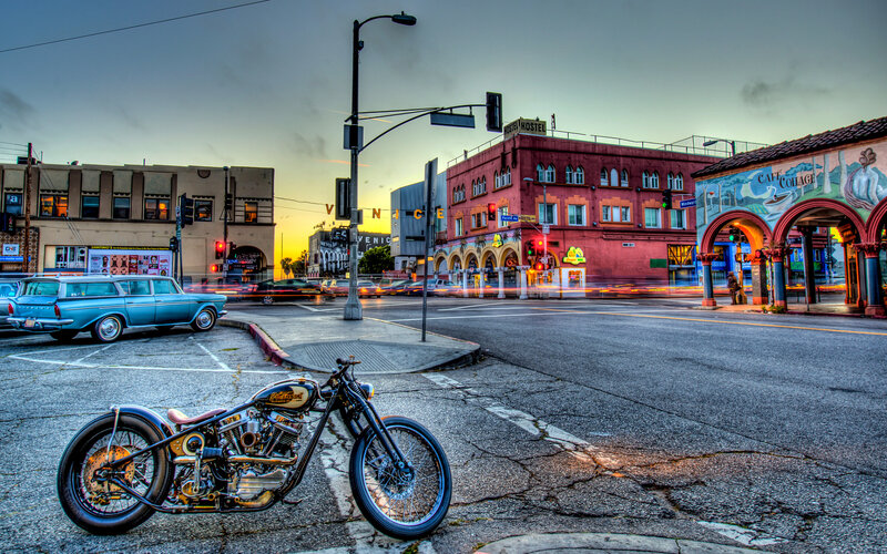 Custom Motorcycle on Street — Blue