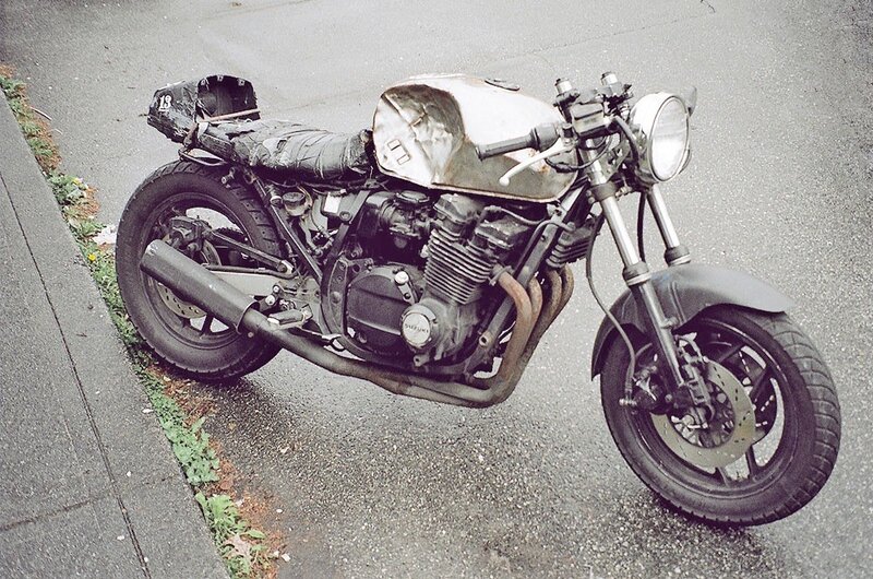 Custom motorcycle on street