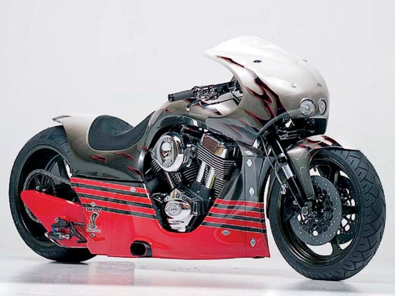 Custom Motorcycle — Red, Dramatic, Photograph