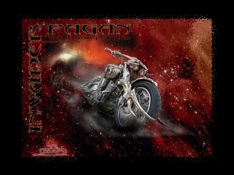 Custom Motorcycle — Red, Dramatic