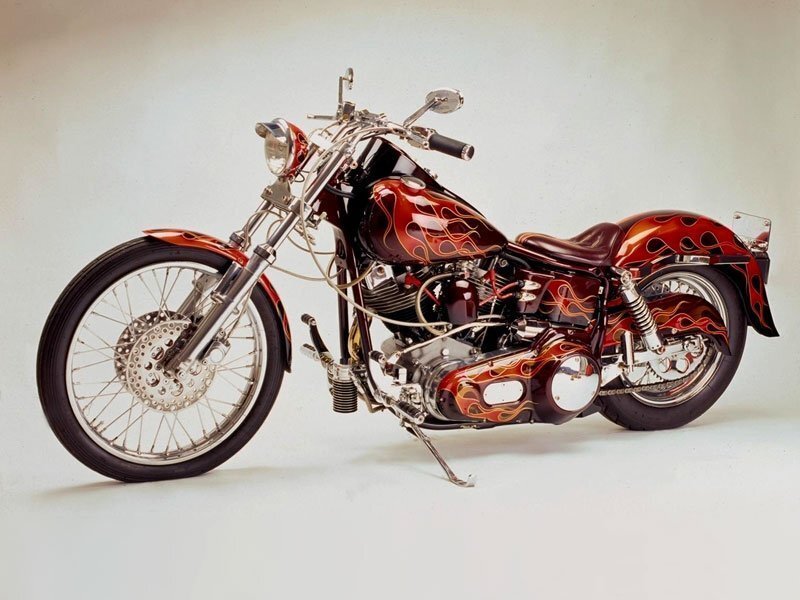 Custom Motorcycle — Red, Neutral, Photograph, Flame Design