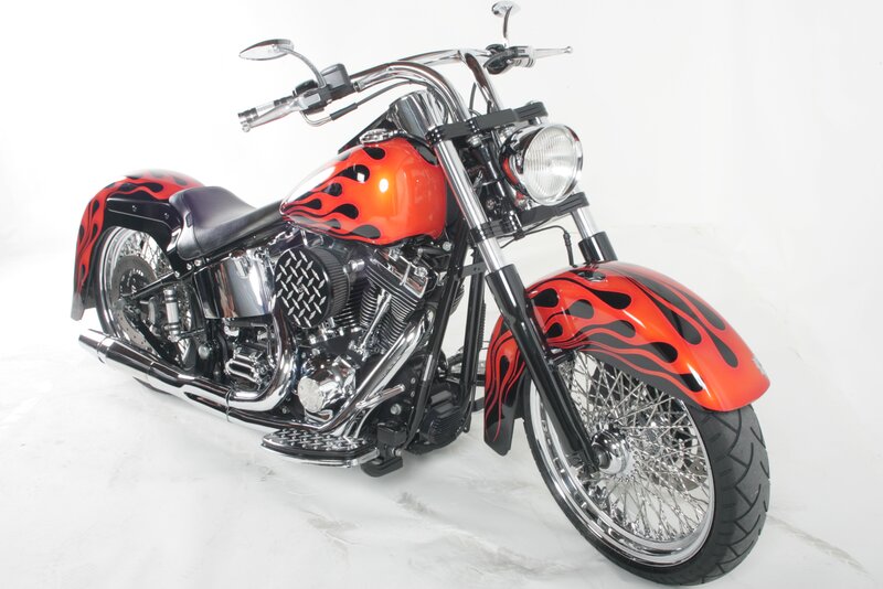 Custom Motorcycle — Red, Neutral, Photograph, Seat