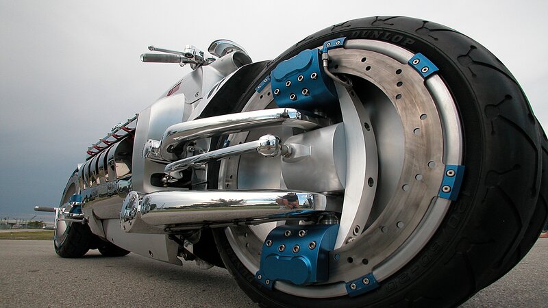 Custom Motorcycle Wheel — Silver, Dramatic