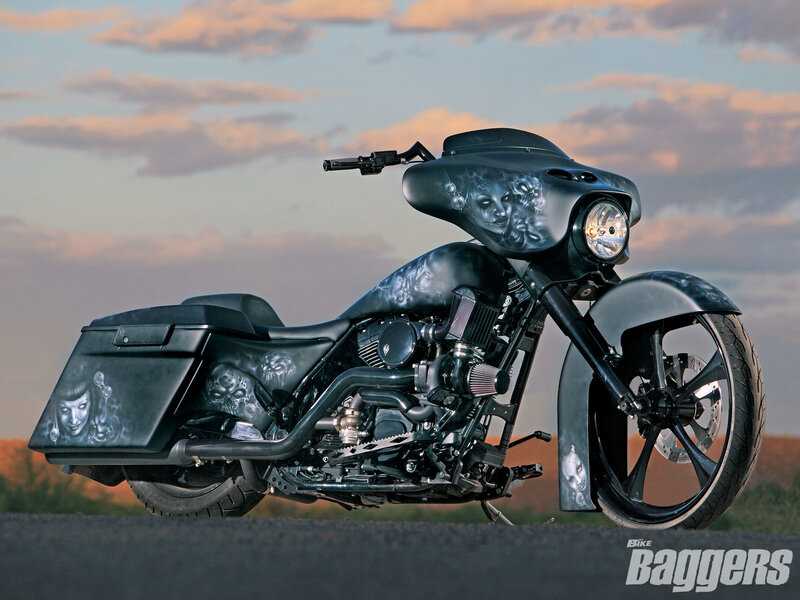 Custom motorcycle with airbrush art