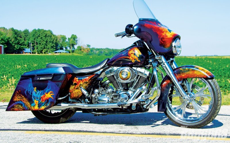 Custom Motorcycle with Dragon Art — Blue