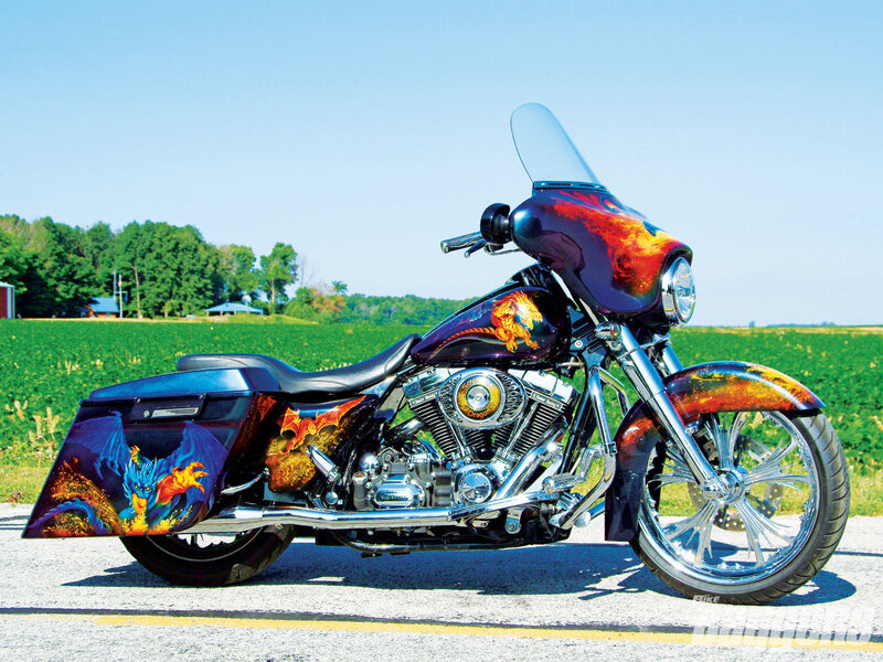Custom motorcycle with dragon art