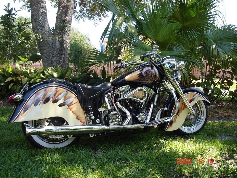 custom motorcycle with feather art