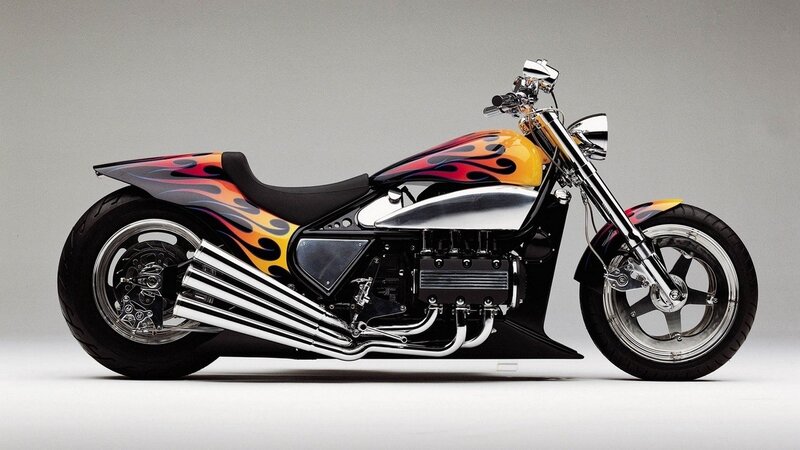 Custom Motorcycle with Flames — Black, Dramatic, Photograph