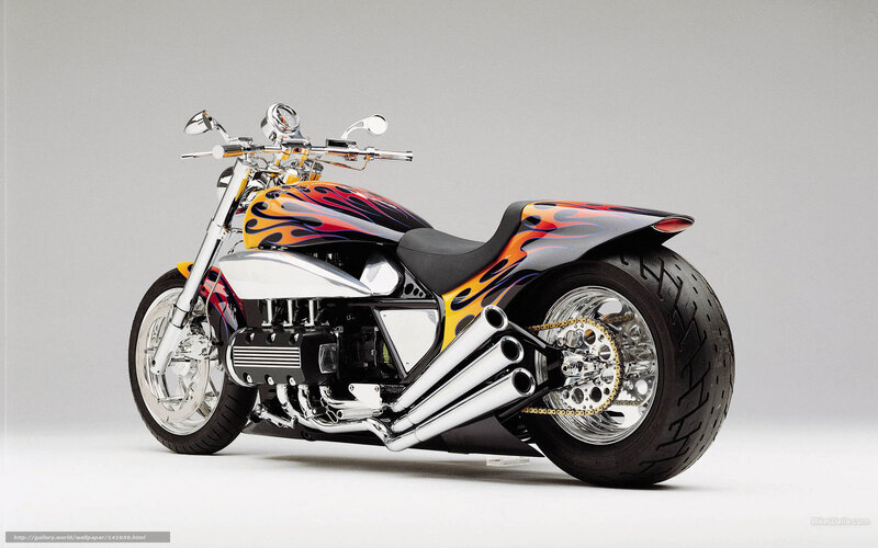 Custom Motorcycle with Flames — Black
