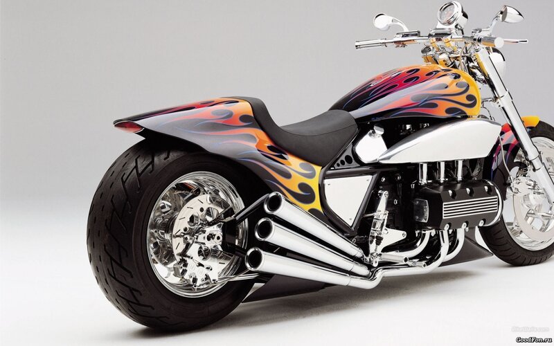 Custom Motorcycle with Flames — Orange