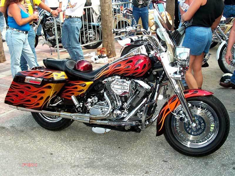 Custom Motorcycle with Flames — Red