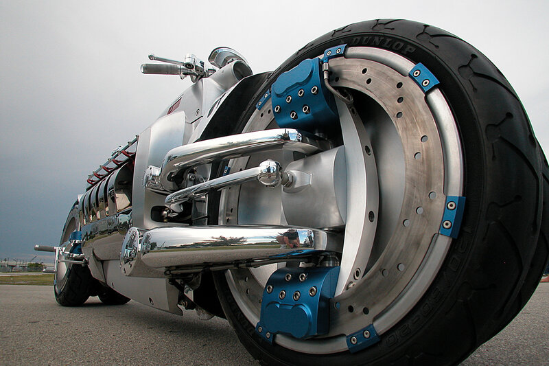 Custom motorcycle with large front wheel