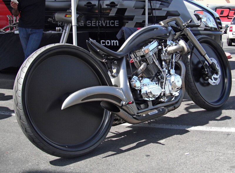 Custom motorcycle with large wheels
