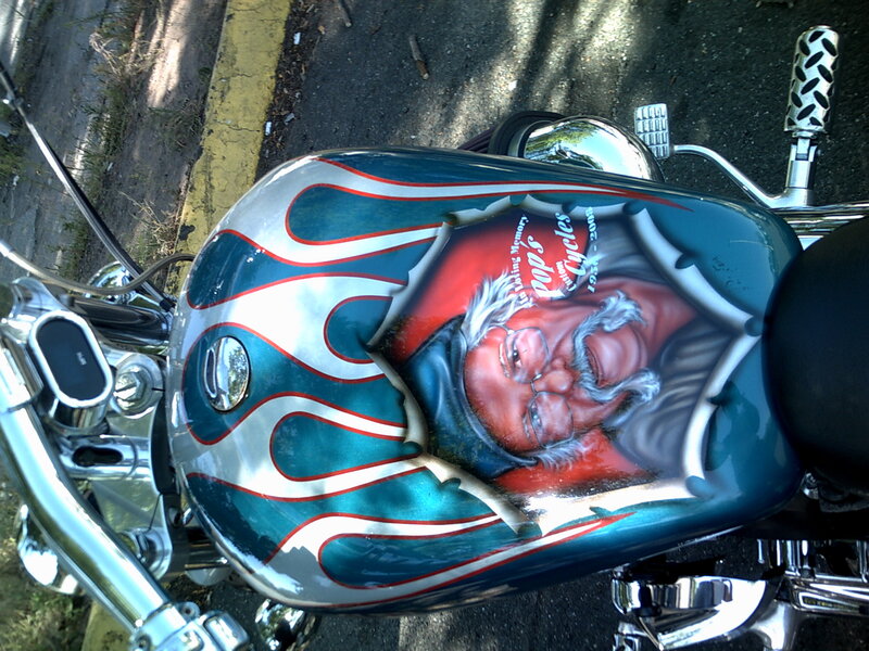 Custom motorcycle with portrait art