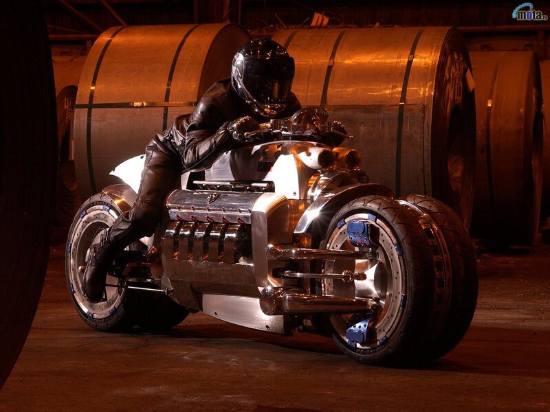 custom motorcycle with rider