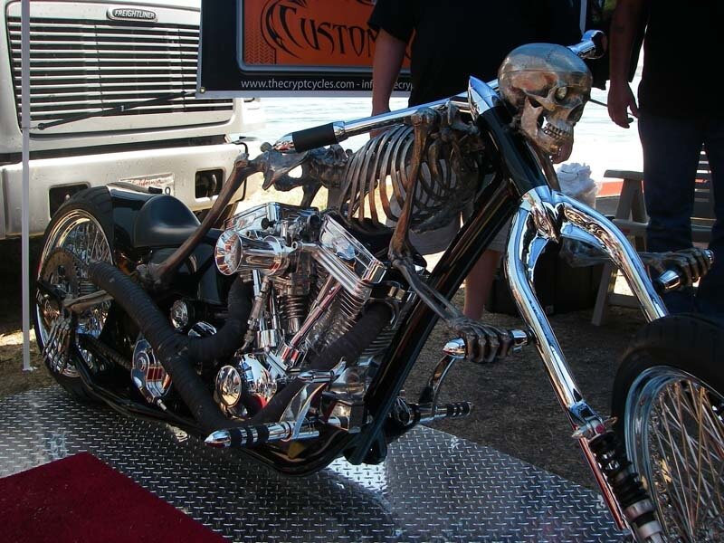 Custom motorcycle with skeleton