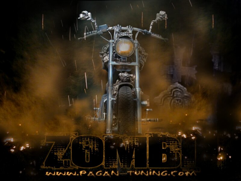 Custom Motorcycle with Skull — Black