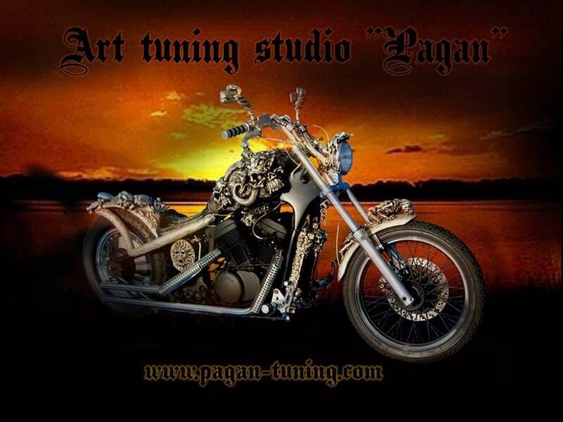 Custom Motorcycle with Skull Design — Orange