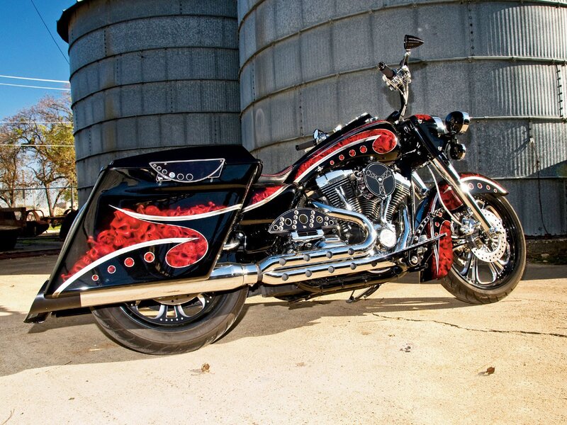 Custom motorcycle with skull graphics