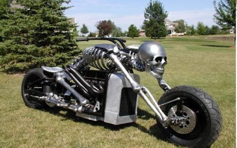 Custom Motorcycle with Skull — Silver
