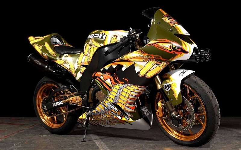 custom motorcycle with snake design