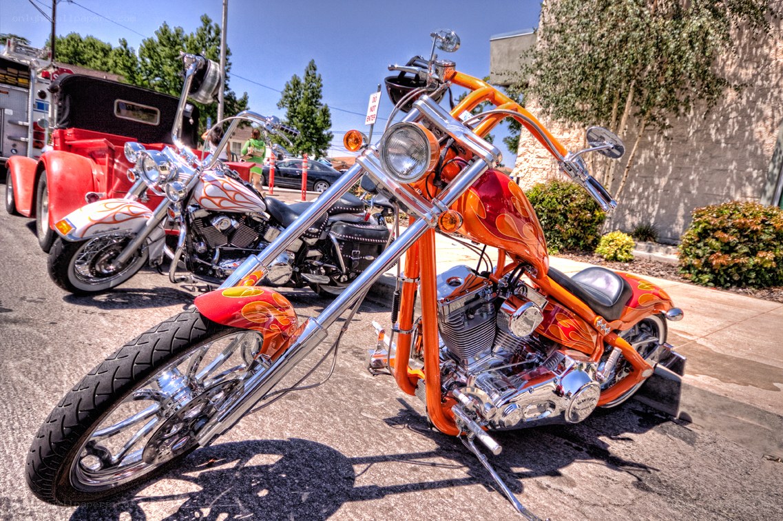 Custom motorcycles at a show