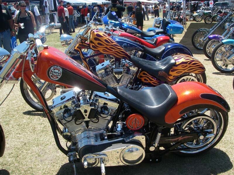 Custom motorcycles at a show