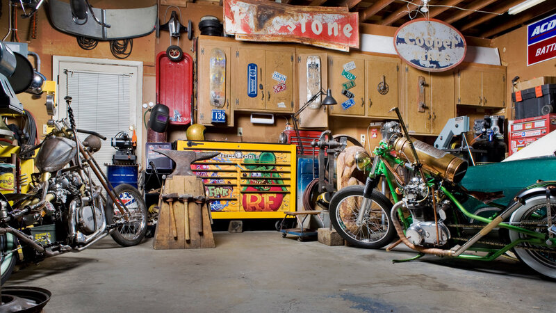 Custom Motorcycles in Garage