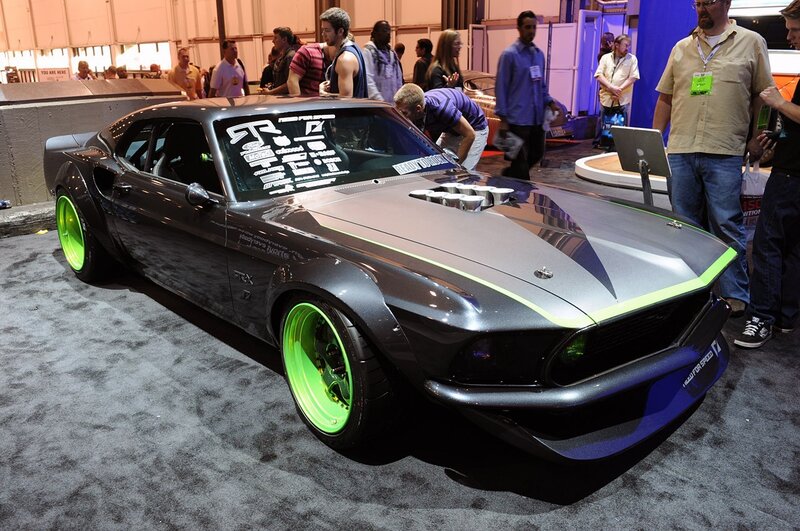 custom muscle car at auto show