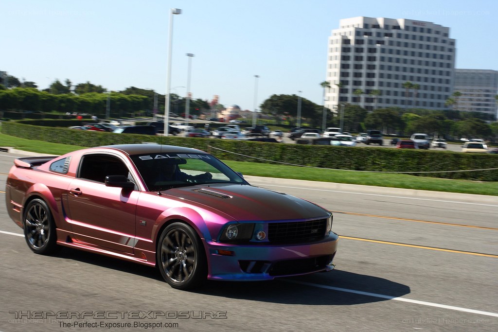 custom mustang on the road
