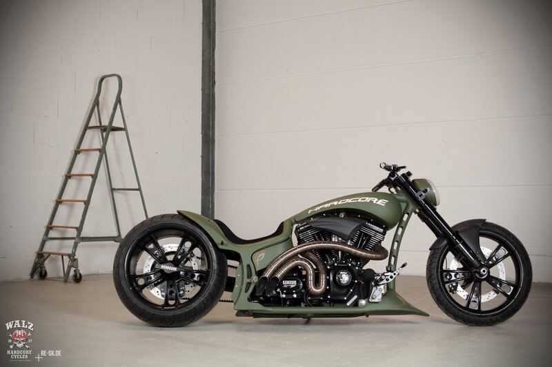 Custom olive green chopper motorcycle