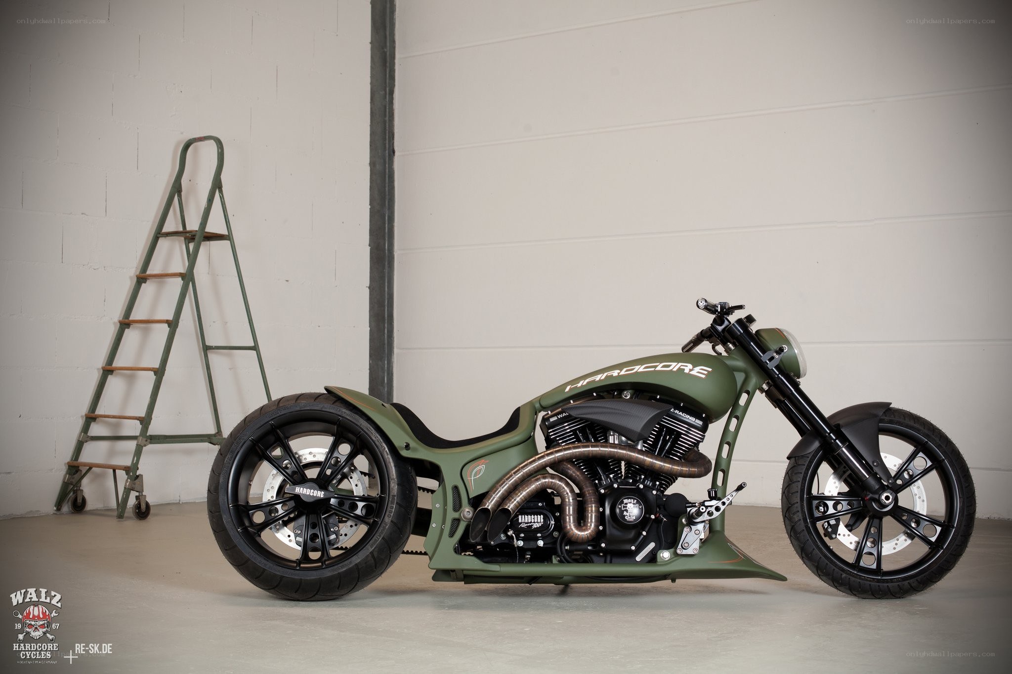 Custom olive green chopper motorcycle